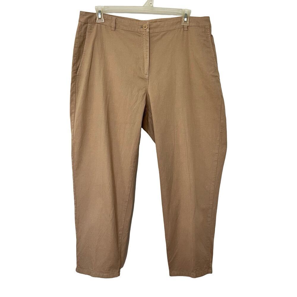 Eileen Fisher Cotton Hemp Cropped Straight Leg Pants‎ Size L Tan Career Neutral
